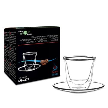 FilterLogic CFL-657B Espresso Glass and Saucer Double Wall Thermoshield Set